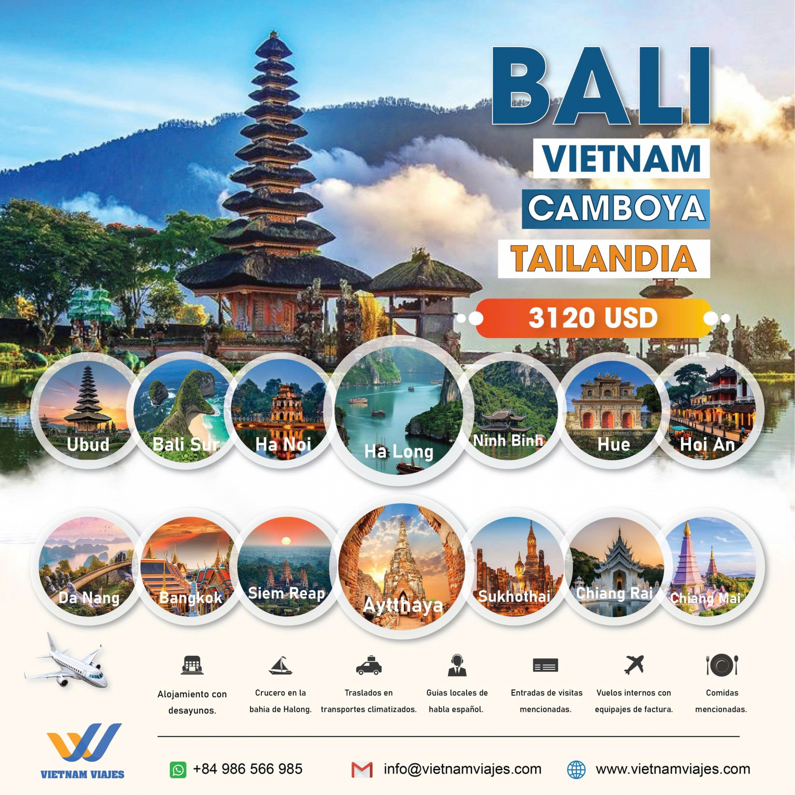 VIAJE POR VIETNAM, CAMBOYA, TAILANDIA Y BALI  – 23 DIAS 22 NOCHES